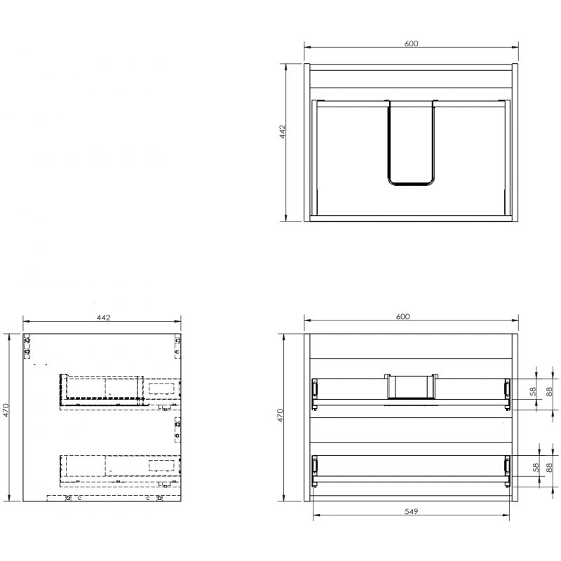 Mexen Box-A spintelės korpusas po praustuvu 60 cm, 2 stalčiai, riešutas - 91AX0-0600-470-2-86
