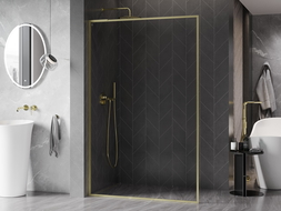 Mexen Kioto-XF L dušas siena įėjimui Walk-in su rėmu 100 x 202 cm, skaidri 10 mm, auksinė šlifuota - 800-100-174-55-00-XF