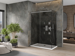 Mexen Omega stumdomas dušo kabinas 140 x 80 cm, grafitas, chromas + Flat padėklas, baltas - 825-140-080-01-40-4010