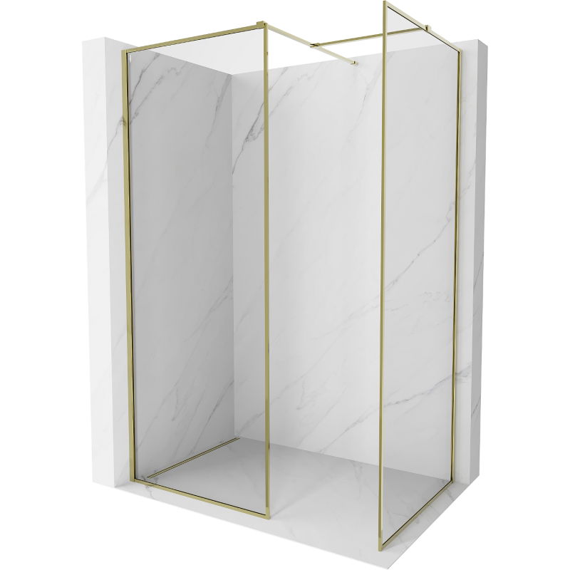 Mexen Kioto-XF dušo pertvara Walk-in su rėmeliu 120 x 120 cm, skaidri 10 mm, auksinė - 800-120-202-04-50-120-XF