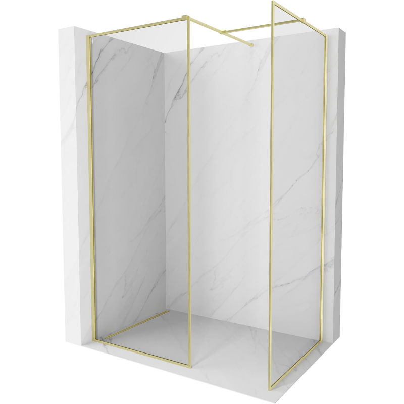 Mexen Kioto-XF dušo sienelė Walk-in su rėmu 140x120 cm, skaidri 10 mm, auksinė šepečiuota - 800-140-202-04-55-120-XF