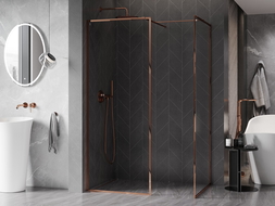 Mexen Kioto-XF dušo siena Walk-in su rėmeliu 160 x 80 cm, permatoma 10 mm, rožinis auksas - 800-160-202-04-60-080-XF