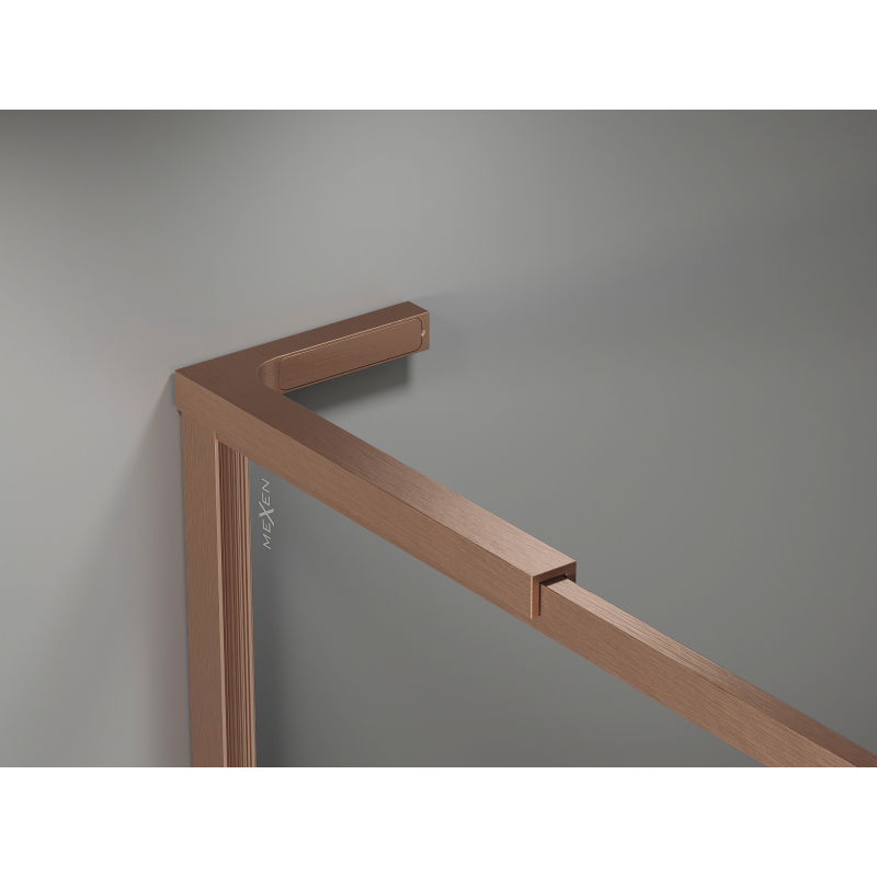 Mexen Kioto-XF L vaikščiojama dušo siena su rėmeliu 120 x 202 cm, skaidrus 10 mm, šlifuota varis - 800-120-174-65-00-XF