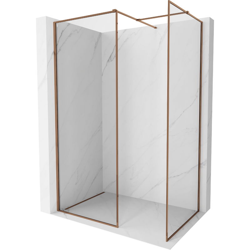 Mexen Kioto-XF dušo sienelė Walk-in su rėmu 130 x 120 cm, skaidri 10 mm, rožinis auksas - 800-130-202-04-60-120-XF