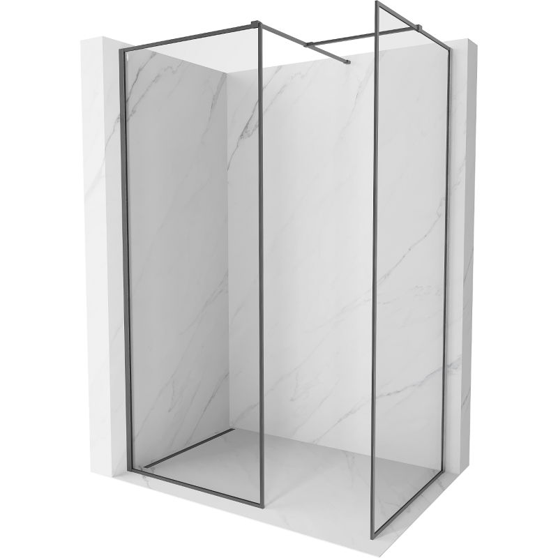 Mexen Kioto-XF dušo siena Walk-in su rėmu 130x120 cm skaidri 10 mm šlifuota patrankos pilka - 800-130-202-04-66-120-XF