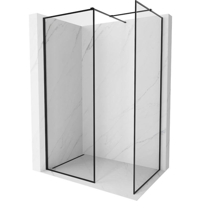 Mexen Kioto-XF dušo sienelė Walk-in su rėmu 130 x 120 cm, skaidrus 10 mm, juoda - 800-130-202-04-70-120-XF