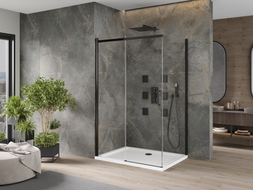 Mexen Omega stumdoma dušo kabina 110 x 100 cm, permatoma, juoda + brodikas Flat, baltas - 825-110-100-70-00-4010B