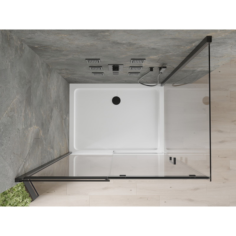 Mexen Omega stumdoma dušo kabina 110 x 100 cm, permatoma, juoda + brodikas Flat, baltas - 825-110-100-70-00-4010B