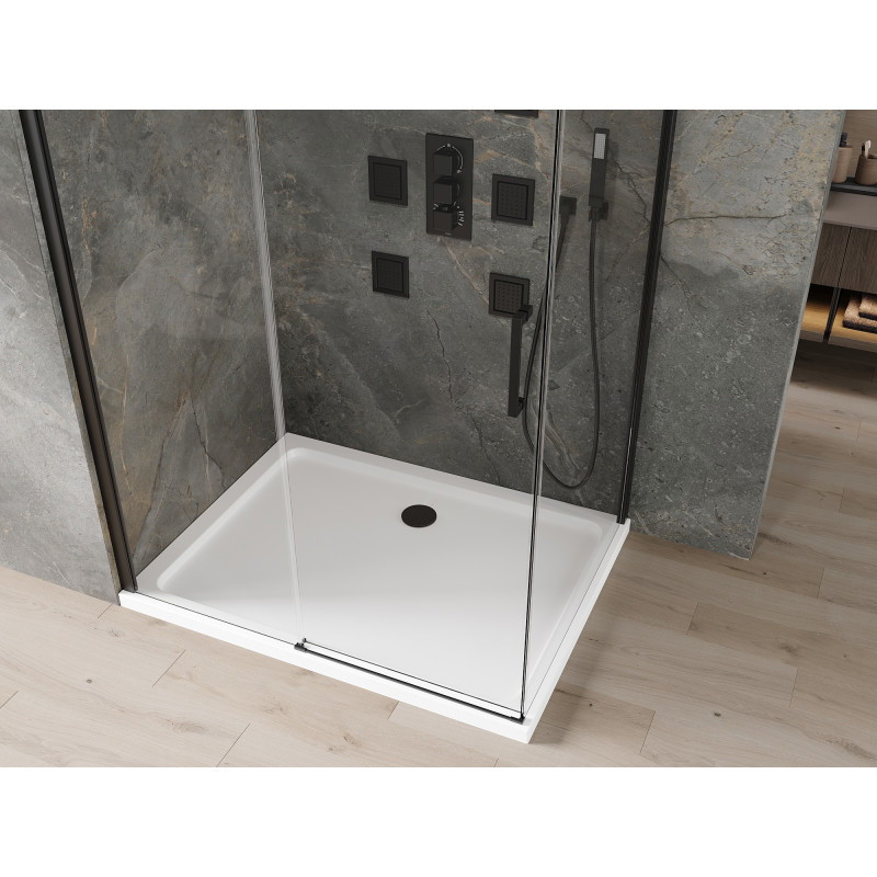 Mexen Omega stumdoma dušo kabina 110 x 100 cm, permatoma, juoda + brodikas Flat, baltas - 825-110-100-70-00-4010B