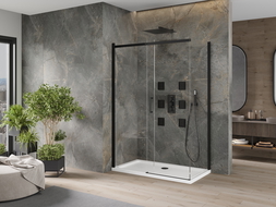 Mexen Omega stumdoma dušo kabina 130 x 70 cm, permatomo stiklo, juoda + Flat padėklas, baltas - 825-130-070-70-00-4010B