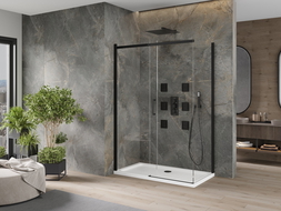 Mexen Omega stumdoma dušo kabina 130 x 70 cm, Skaidrus, Juoda + dušo padėklas Flat, Balta - 825-130-070-70-00-4010B