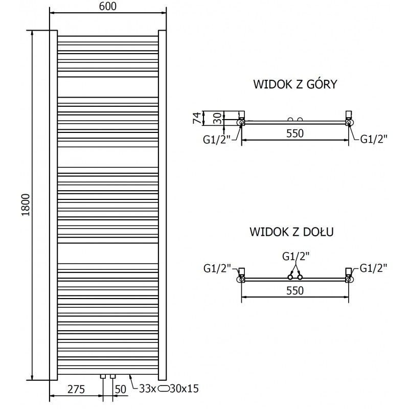 Mexen Hades vonios radiatorius 1800 x 600 mm, 790 W, auksinis - W104-1800-600-00-50