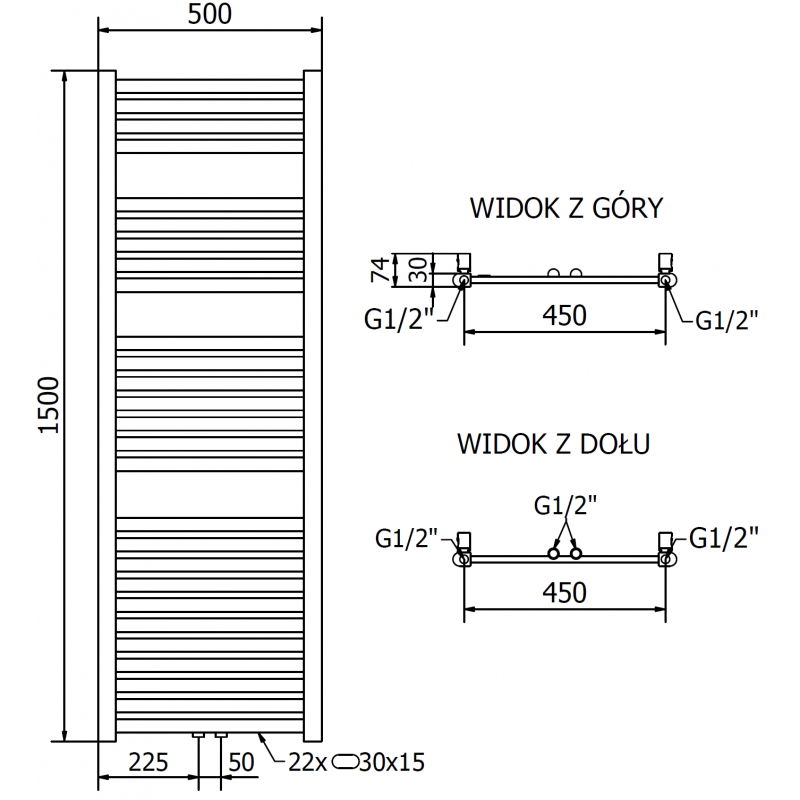 Mexen Hades vonios radiatorius 1500 x 500 mm, 555 W, auksinis - W104-1500-500-00-50