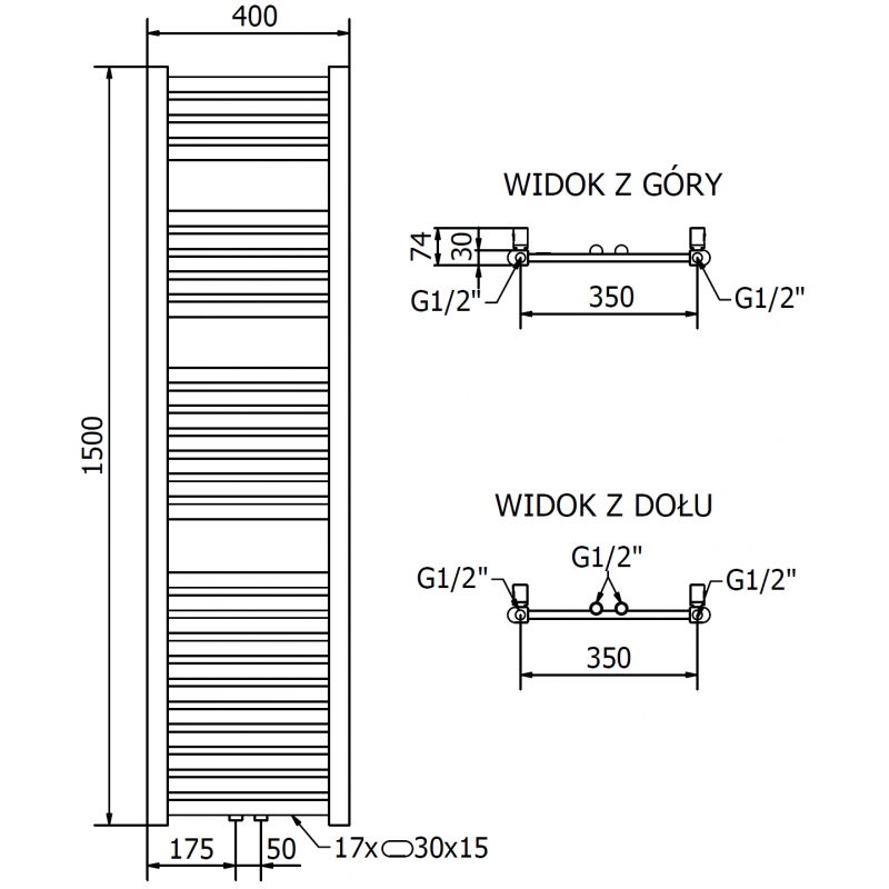 Mexen Hades vonios radiatorius 1500 x 400 mm, 461 W, auksinis - W104-1500-400-00-50