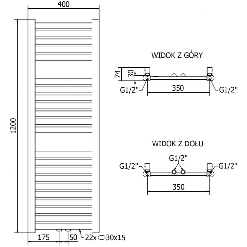 Mexen Hades vonios radiatorių 1200 x 400 mm, 373 W, auksinis - W104-1200-400-00-50