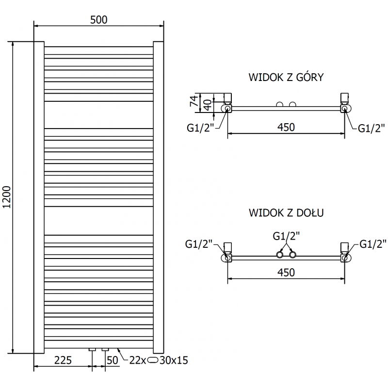 Mexen Hades vonios kambario radiatorius 1200 x 500 mm, 450 W, auksinis - W104-1200-500-00-50