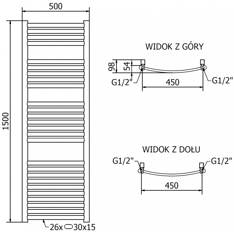 Mexen Helios vonios radiatoren 1500 x 500 mm, 534 W, auksinė - W103-1500-500-00-50