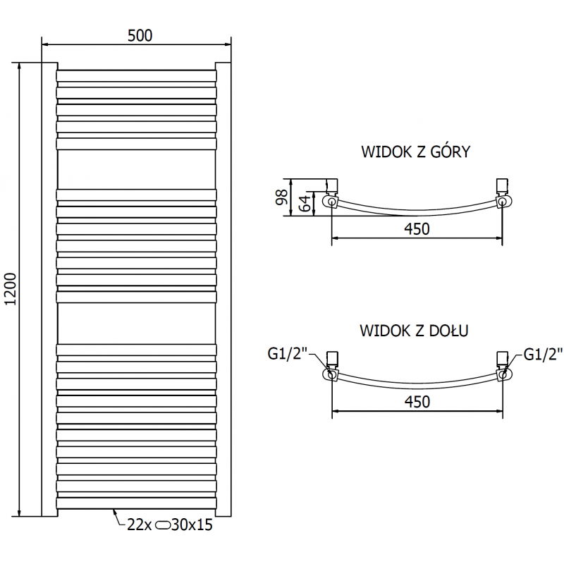 Mexen Helios vonios kambario radiatorius 1200 x 500 mm, 448 W, auksinis - W103-1200-500-00-50