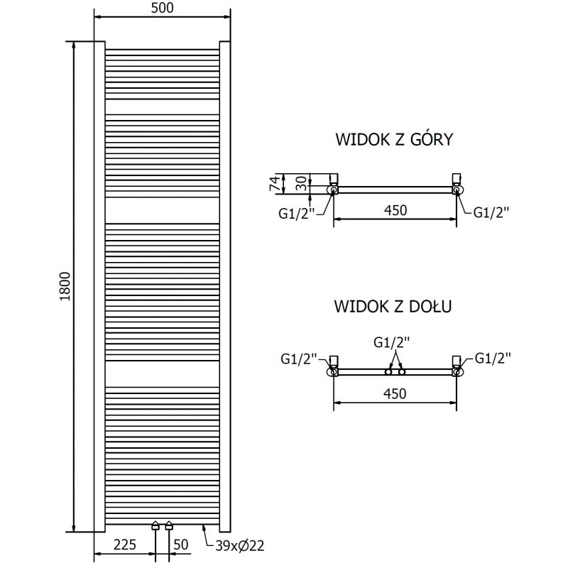 Mexen Mars elektrinis radiatorius 1800 x 500 mm, 600 W, auksinis - W110-1800-500-2600-50