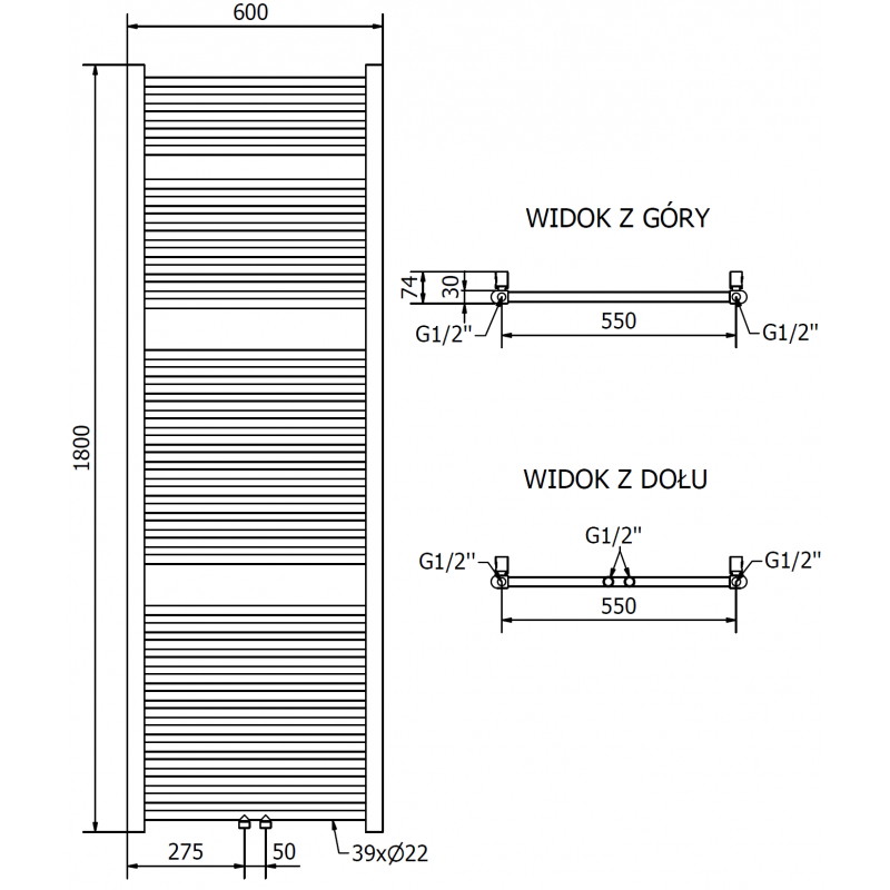 Mexen Mars vonios radiatorių 1800 x 600 mm, 752 W, auksinis - W110-1800-600-00-50