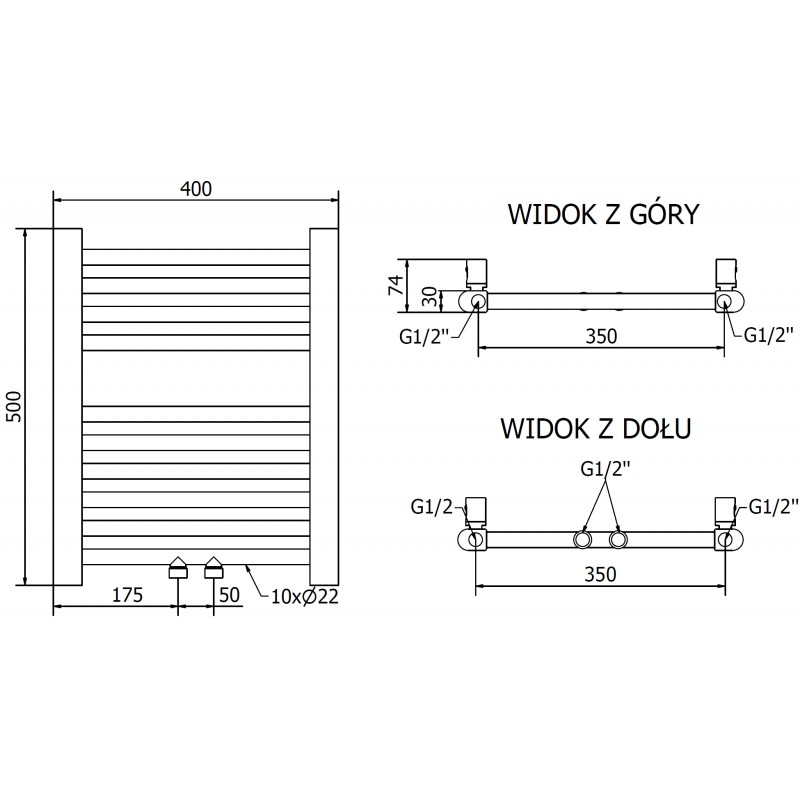 Mexen Mars vonios radiatorių 500 x 400 mm, 141 W, auksinis - W110-0500-400-00-50
