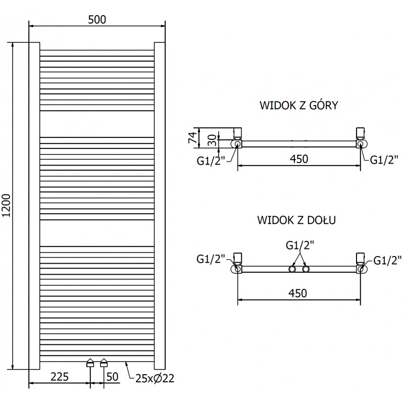 Mexen Mars vonios radiatorius 1200 x 500 mm, 417 W, auksinis - W110-1200-500-00-50
