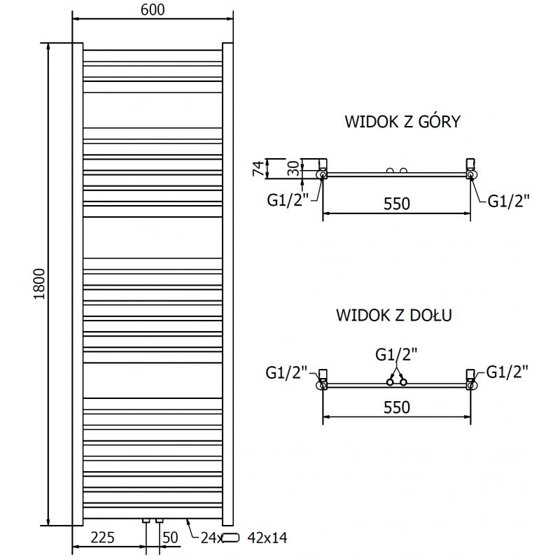 Mexen Uran vonios radiatorių 1800 x 600 mm, 738 W, auksinis - W105-1800-600-00-50