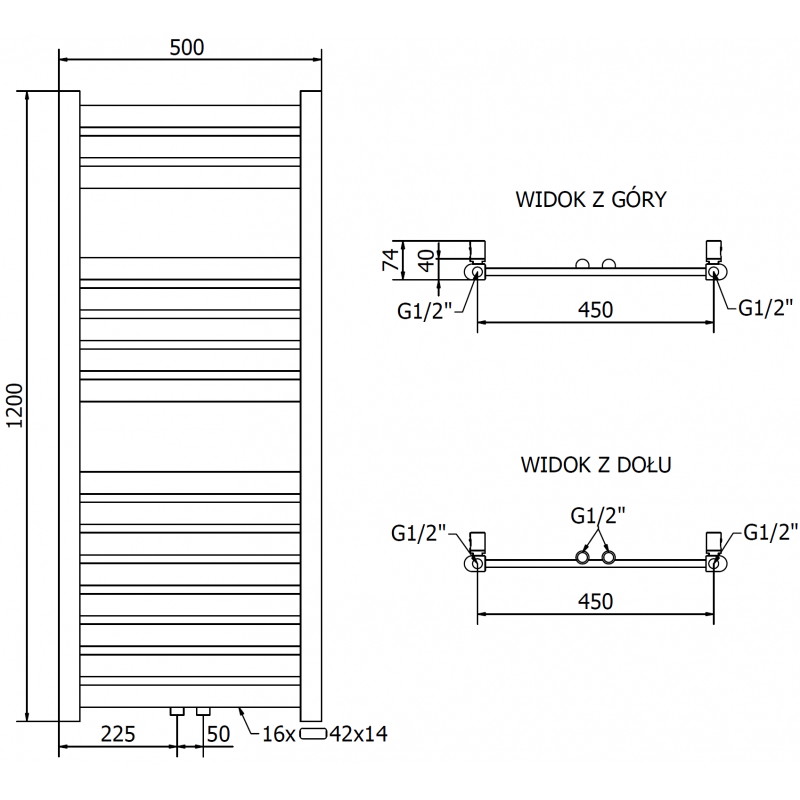 Mexen Uran vonios kambario radiatorius 1200 x 500 mm, 422 W, auksinis - W105-1200-500-00-50