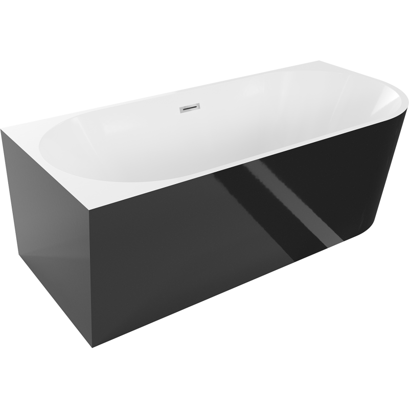 Mexen Mia laisvai pastatoma kampinė vonia, kairė 140 x 75 cm, balta/juoda, chromuotas perpildymas - 52691407575L-01