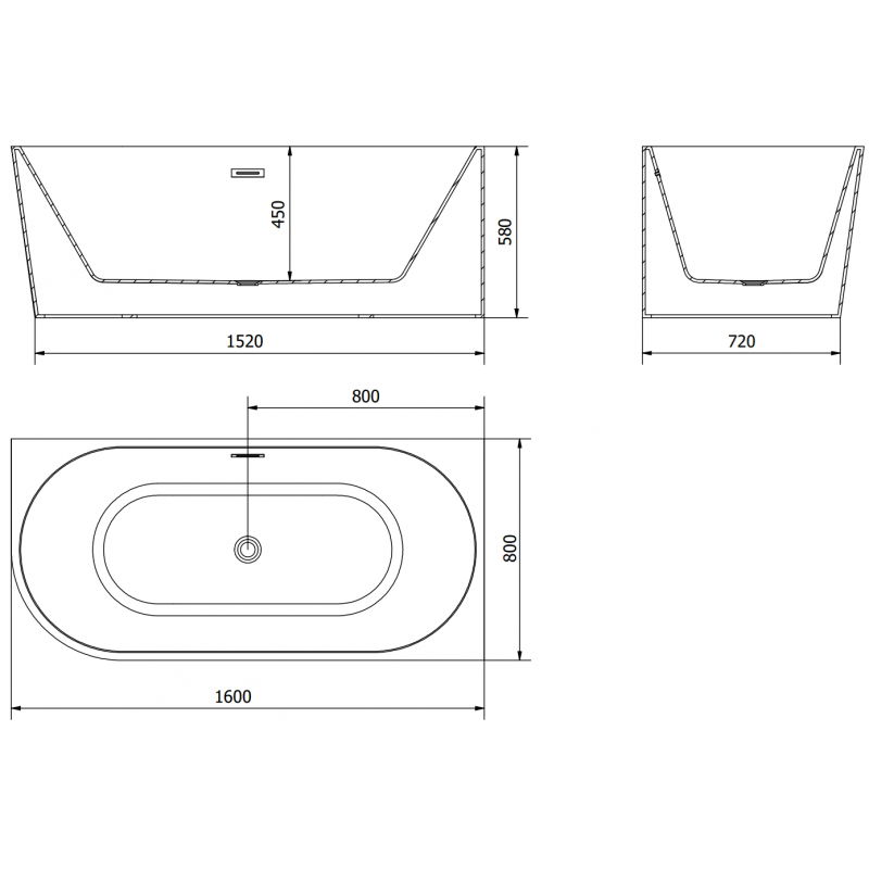 Mexen Mia laisvai pastatoma vonia kampinė dešinė 160 x 80 cm, balta/juoda, balta perpylė - 52691608075P-20
