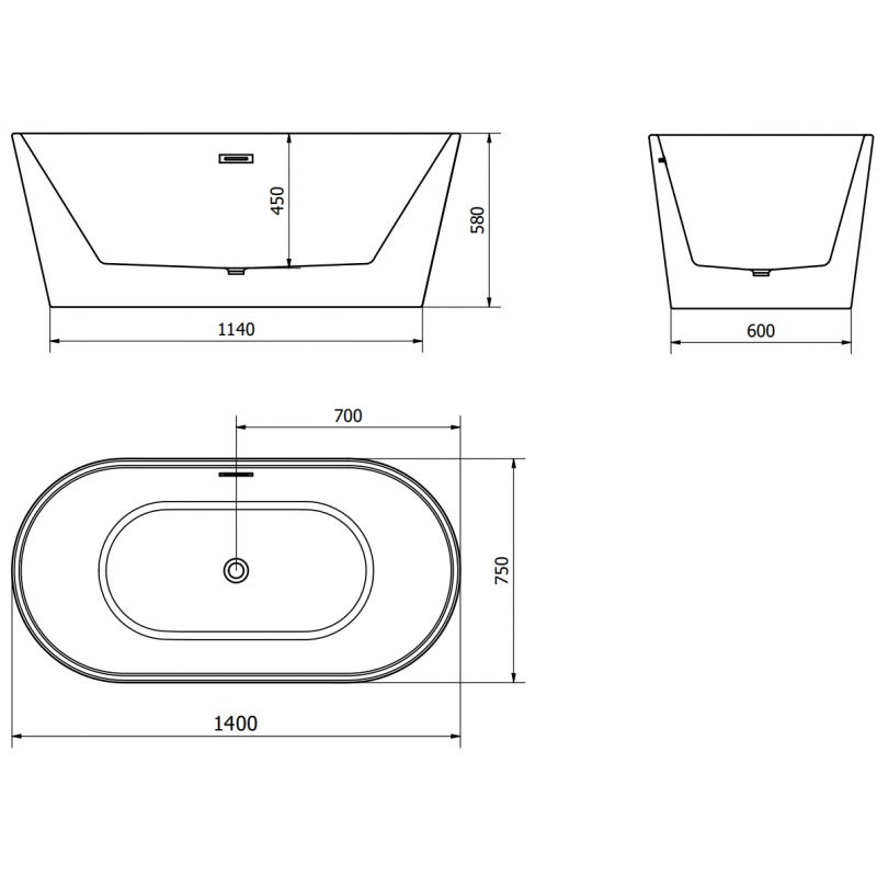Mexen Luna laisvai pastatoma vonia 140 x 75 cm, balta, šlifuotas vario persipylimas - 52031407500-65