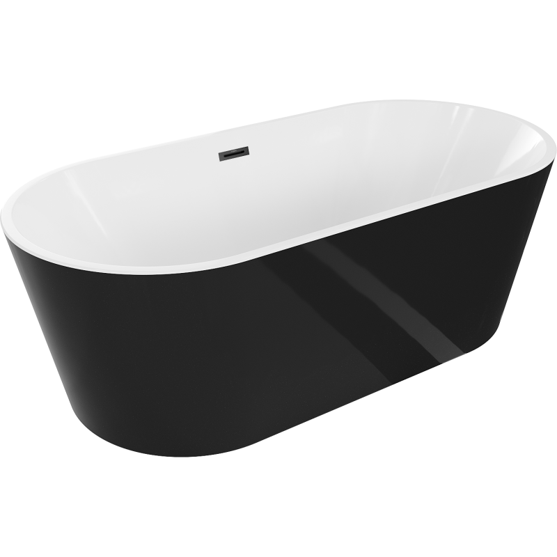 Mexen Luna laisvai pastatoma vonia 140 x 75 cm, balta/juoda, juodas persipylimas - 52031407575-70