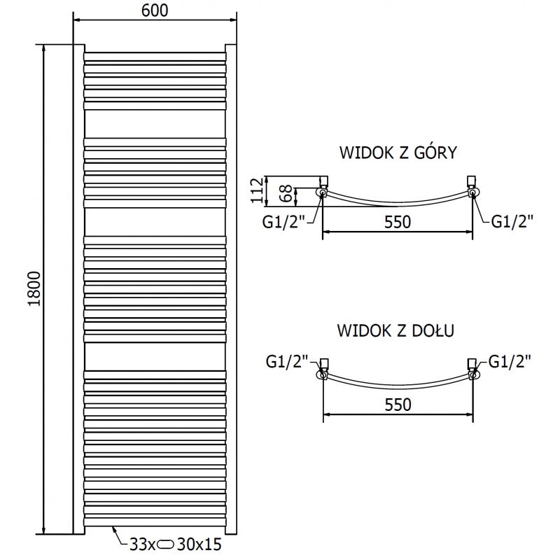 Mexen Helios elektrinis radiatorius 1800 x 600 mm, 900 W, auksinis - W103-1800-600-2900-50