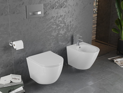 Mexen Lena pakabinamas WC puodas Rimless su lėtai užsidarančiu plonu dangčiu, duroplastinis, blizgus baltas - 30220400