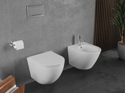 Mexen Lena pakabinamas WC dubuo Rimless Tornado su lėtai nusileidžiančiu dangčiu slim, duroplastas, balta blizgi - 30220400T