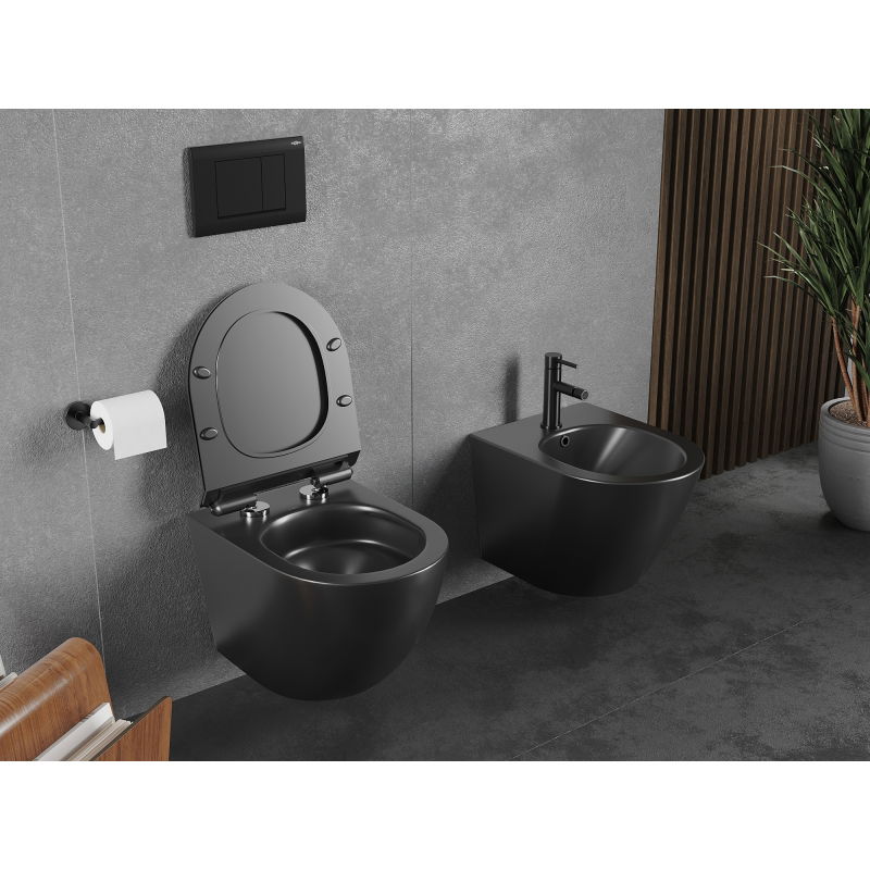 Mexen Lena WC klozetas Rimless Tornado su lėtai nusileidžiančiu slim dangčiu, duroplastikas, juoda matinė - 30220185T