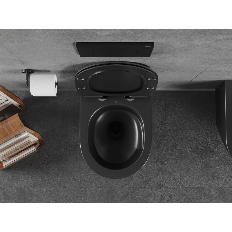 Mexen Lena WC klozetas Rimless Tornado su lėtai nusileidžiančiu slim dangčiu, duroplastikas, juoda matinė - 30220185T