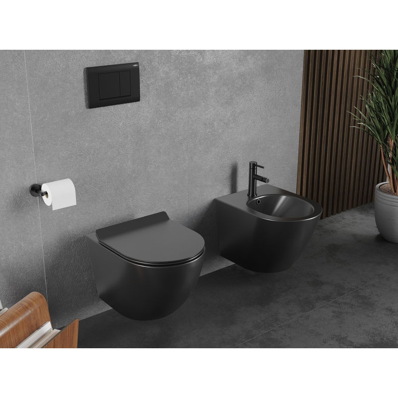 Mexen Lena WC klozetas Rimless Tornado su lėtai nusileidžiančiu slim dangčiu, duroplastikas, juoda matinė - 30220185T