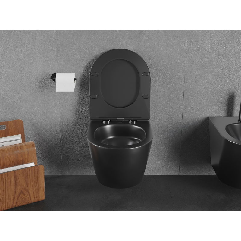 Mexen Lena pakabinamas WC su Slim lėtai nusileidžiančia duroplastine sėdyne, juodas matinis - 30221085T