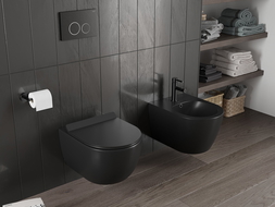 Mexen Carmen WC puodų rinkinys su lėtai nuleidžiama plokščia duroplasto sėdyne, juoda matinė - 30880185T