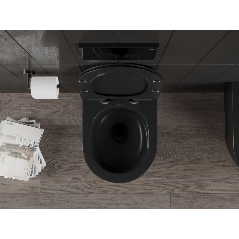 Mexen Carmen WC puodų rinkinys su lėtai nuleidžiama plokščia duroplasto sėdyne, juoda matinė - 30880185T