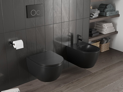 Mexen Carmen WC puoduke Rimless Tornado su lėtai nusileidžiančiu slim dangčiu, duroplast, juodas matinis - 30881085T