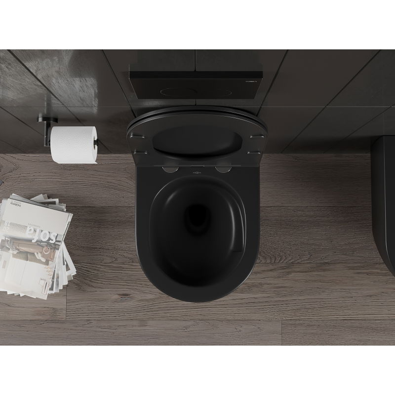 Mexen Carmen WC puoduke Rimless Tornado su lėtai nusileidžiančiu slim dangčiu, duroplast, juodas matinis - 30881085T