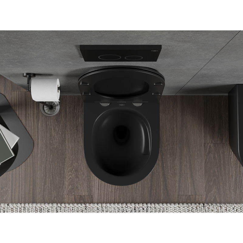 Mexen Rico pakabinamas unitazas Rimless Tornado su plona sėdyne, duroplastiku, matinės juodos spalvos - 30721085T