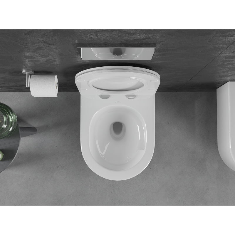 Mexen Sofia WC tualetas Rimless Tornado su lėtai nusileidžiančia plona duroplasto sėdyne, blizgi balta - 30540500T