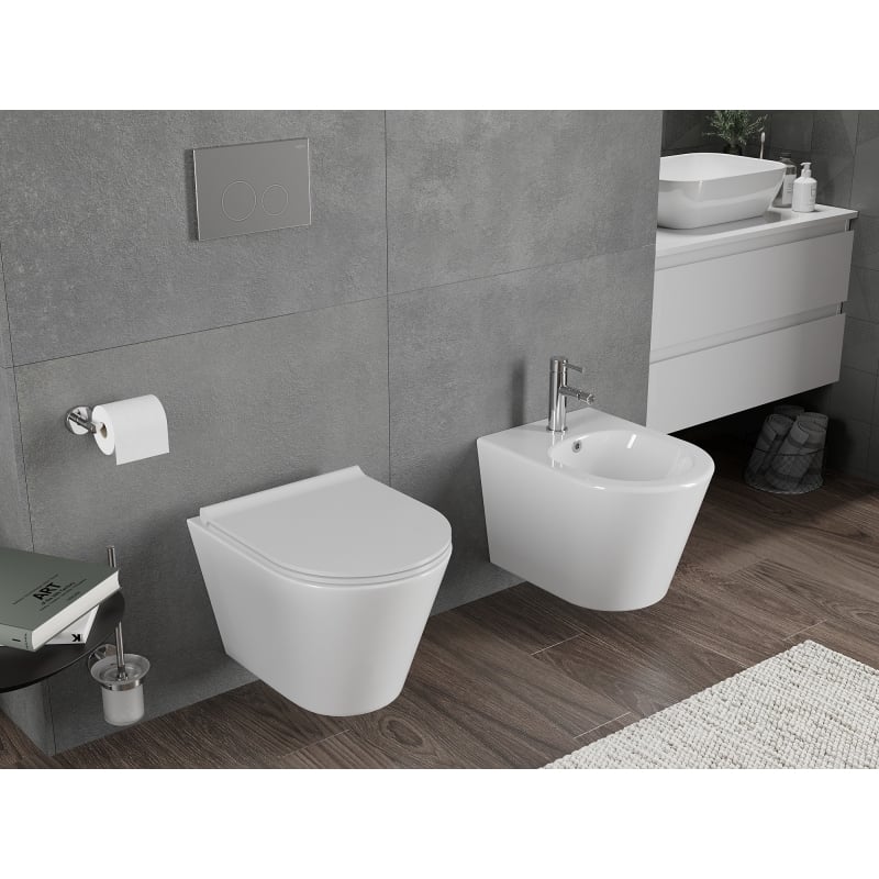 Mexen Rico WC dubuo Rimless Tornado su lėtai nusileidžiančia slim sėdyne, duroplastikas, blizgi balta - 30720500T