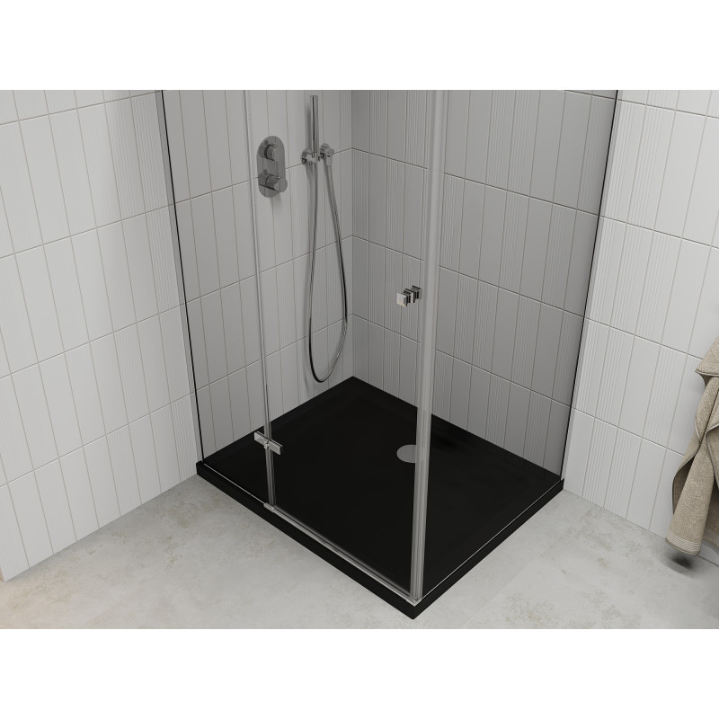 Mexen Roma dušo kabina su varstomomis durimis 80 x 120 cm, skaidri, chromas + Flat juodas padėklas - 854-080-120-01-00-4070
