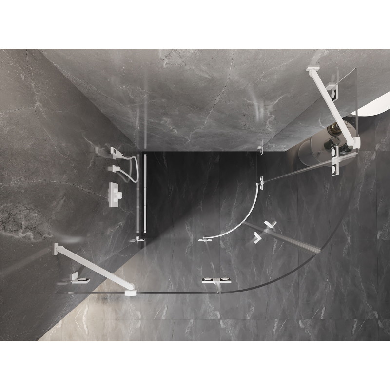 Mexen Lunar pusapvalė dušo kabina su varstomomis kairinėmis durimis, 100 x 70 cm, permatoma, balta - 833-100L-070P-20-00