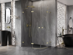 Mexen Lunar pusapvalė dušo kabina su kairine atveriama durimi 100 x 90 cm, skaidri, auksinė matinė - 833-100L-090P-55-00