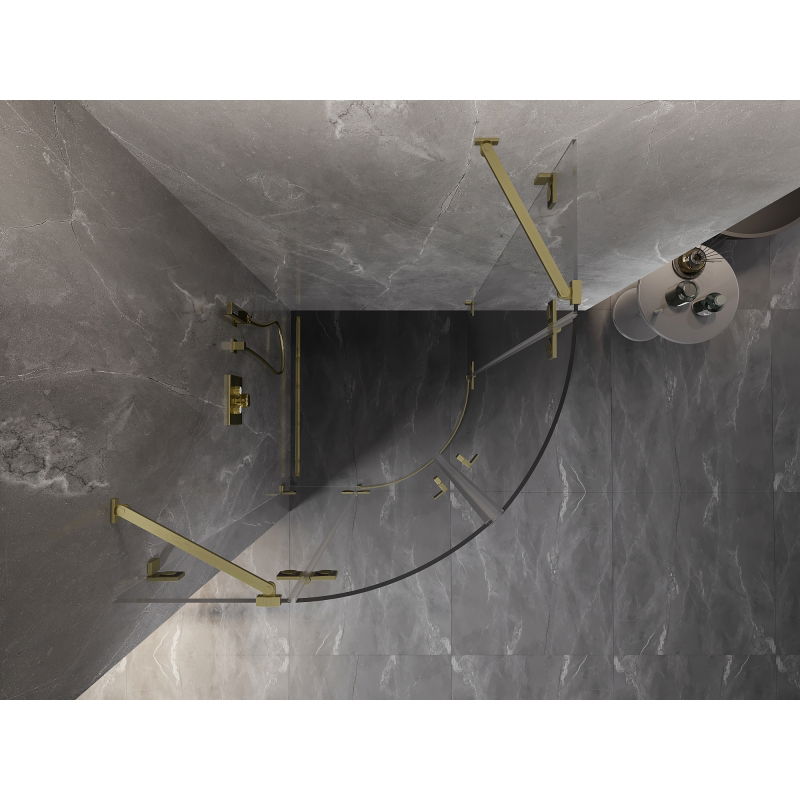 Mexen Lunar puslankis dušo kabina 100 x 100 cm, permatoma, šlifuotas auksas - 833-100L-100P-55-00